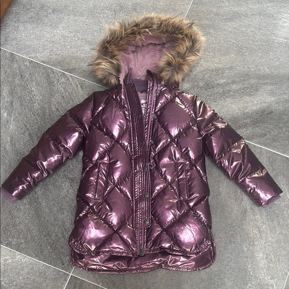 Appaman Sloan Metallic Purple Puffer Coat with Faux Fur Hood